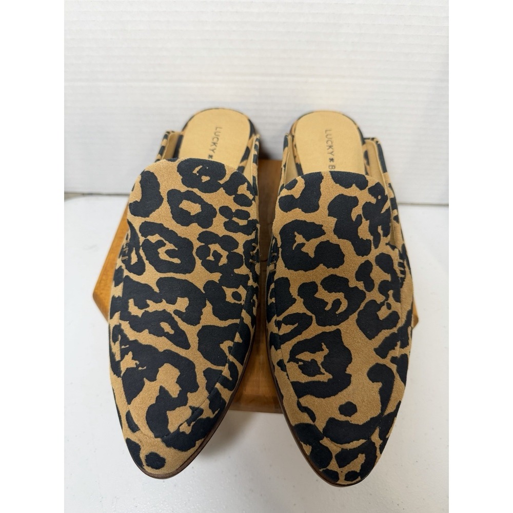 Lucky Brand Margrete Leopard Print Mule Heels Women 9.5 Leather Pointed Toe